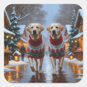 Sticker Carré Labrador Dogs Christmas Snow Holiday (Devant)