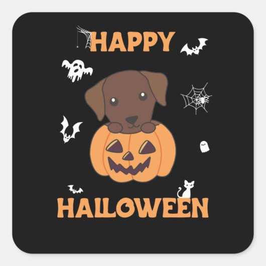 Sticker Carré Labrador En Chiens Citrouilles Cutes Happy Hallowe (Devant)