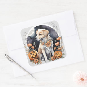 Sticker Carré Labrador Halloween Floral Adorable Fall Pet