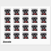 Sticker Carré Labrador noir avec collier rouge (Feuille)