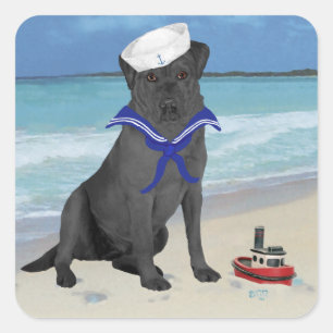 Sticker Carré Labrador Retriever Noir Marin