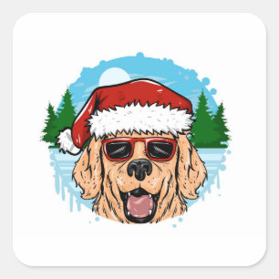 Sticker Carré Labrador Retriever santa claus a fait une illustra