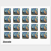 Sticker Carré Labrador Retriever Yellow Lab Chien Starry Night (Feuille)