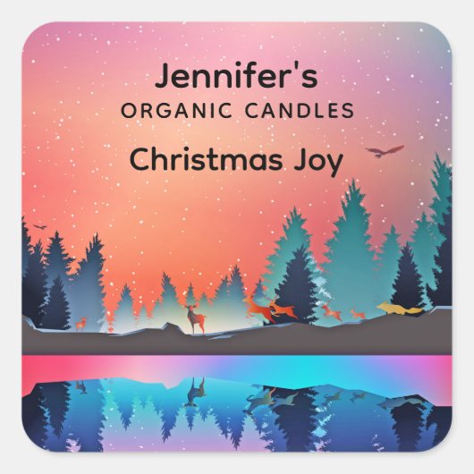Sticker Carré Lac d'hiver pittoresque avec Deer Candle Business (Devant)