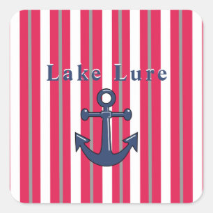 Sticker Carré Lac ou plage personnalisé Blanc rouge