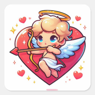 Sticker Carré L'adorable chérubin Cupidon à l'œuvre pour l'amour