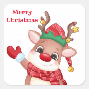Sticker Carré L'adorable Rudolph Le Nez Rouge renne Noël