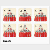 STICKER CARRÉ LADY EN ROUGE, MODE DE BEAUTÉ COSTUME CONCEPTION M (Feuille)