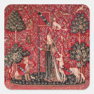 Sticker Carré Lady et Unicorn Moyen Tapestry Touch