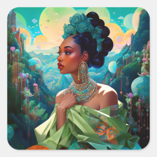 Sticker Carré Lady In Surreal World Art Africain Américain