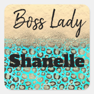 Sticker Carré Lady Léopard Léopard Turquoise