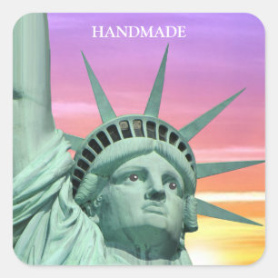 Sticker Carré Lady Liberty et lever de soleil fait main