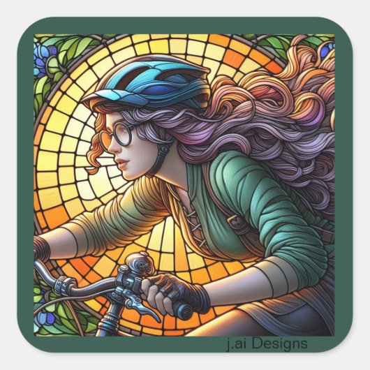 Sticker Carré Lady Mountain Biker (Devant)