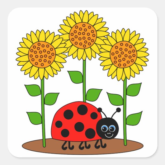 Sticker Carré Ladybug avec les tournesols (Devant)
