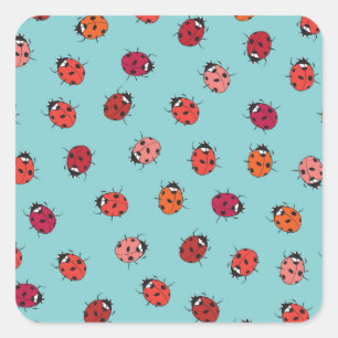 Sticker Carré Ladybugs, arrière - plan bleu, charmant patte sans