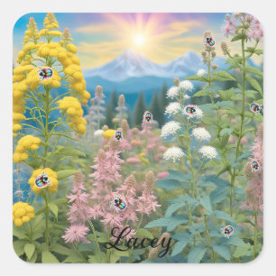 Sticker Carré Ladybugs Visitant Le Jardin
