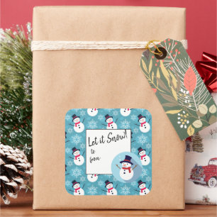 Sticker Carré Laisse-le neiger ! Festif Snowman sur Blue 