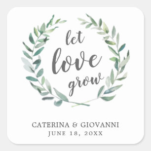 Sticker Carré Laisser l'amour grandir verdure Wreath Mariage rus
