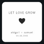 Sticker Carré Laissez l'amour grandir Mariage moderne noir et bl<br><div class="desc">Autocollants de faveur de mariage moderne avec un design minimal avec le message, "Let Love Grow" avec un coeur et vos noms et date en noir, sur un arrière - plan blanc. Les polices et les couleurs arrière - plans peuvent être changées en n'importe quelle couleur. Ces autocollants simples et...</div>