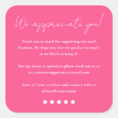 Sticker Carré Laissez-Nous Un Merci De Script De Critique Rose C (Devant)