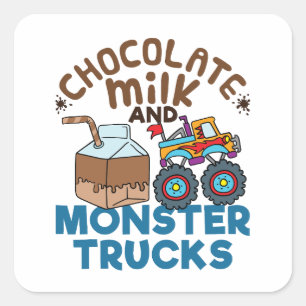 Sticker Carré Lait au chocolat mignon et camionnettes Monster