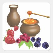 Sticker Carré Lait et miel avec baies Alimentation rustique (Devant)