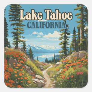 Sticker Carré Lake Tahoe California Nevada Retro Travel