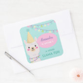 STICKER CARRÉ LAMA COULEUR PASTEL CUTE ANNIVERSAIRE (Enveloppe)