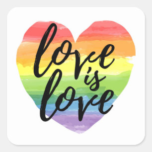Sticker Carré L'amour est l'amour  Coeur d'aquarelle arc-en-ciel