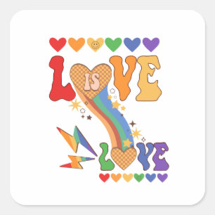 Sticker Carré L'amour est l'amour - Coeurs arc-en-ciel LGBTQ Pri