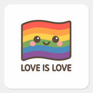 Sticker Carré L'amour est l'amour - Kawaii Rainbow Design