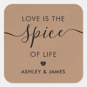 Sticker Carré L'amour est l'épice de la vie Mariage Tag, Kraft
