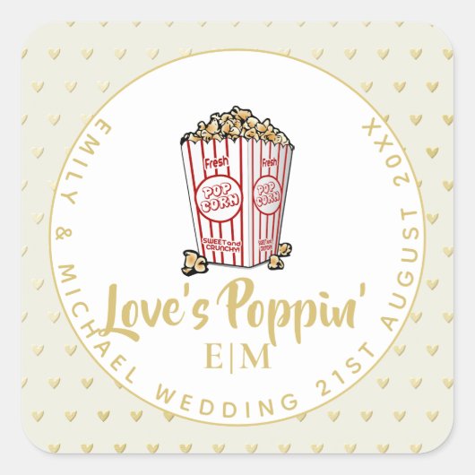 Sticker Carré L'amour est Poppin - Fête des mariées Mariage Merc (Devant)