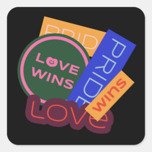 Sticker Carré L'amour gagne. Fierté. La fierté l'emporte. LGBT+P