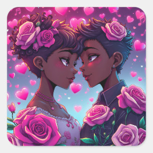 Sticker Carré L'amour LGBT   Couple Anime Africain-Américain