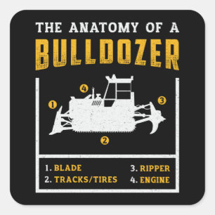 Sticker Carré L'Anatomie D'Un Ouvrier De Construction Bulldozer