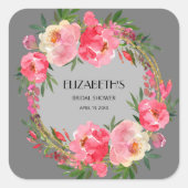 Sticker Carré Lancement de mariage floral rose aquarelle (Devant)