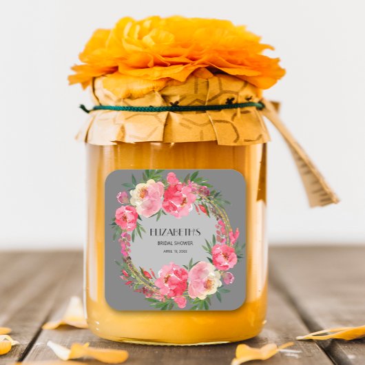 Sticker Carré Lancement de mariage floral rose aquarelle