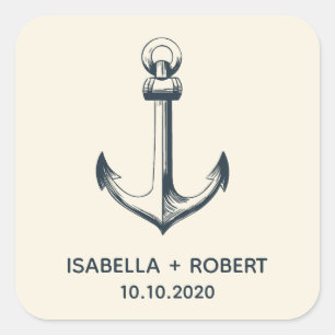 Sticker Carré L'Ancre bleue   Monogramme Mariage