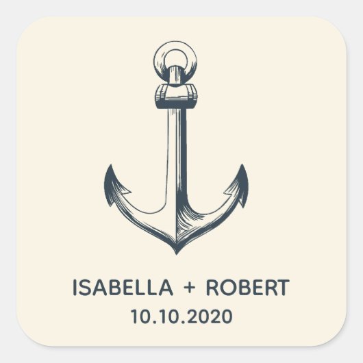Sticker Carré L'Ancre bleue | Monogramme Mariage (Devant)