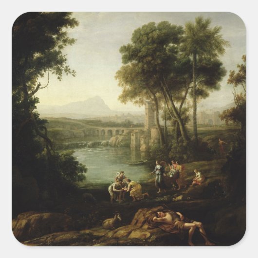 Sticker Carré Landscape with the Finding of Moses (Devant)