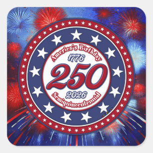 Sticker Carré L'anniversaire de l'Amérique Semiquin Feu d'artifi