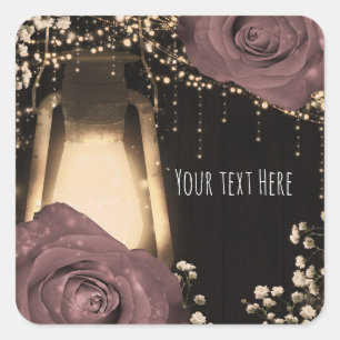 Sticker Carré Lanterne Rustique Lumineuse Roses Rose Poussiéreux