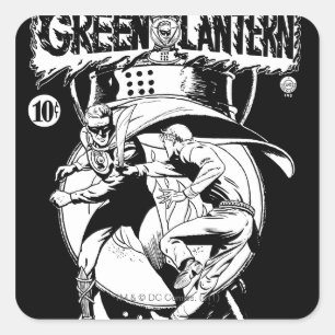 Sticker Carré Lanterne verte avec cape en combat, noir et blanc