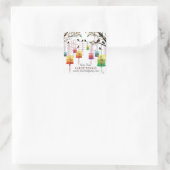 Sticker Carré Lanternes Cerisier Oiseaux Printemps Salutations (Sac)