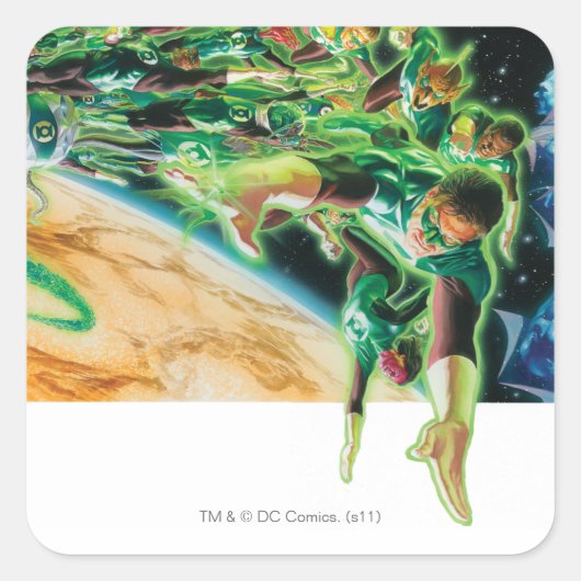 Sticker Carré Lanternes vertes volant dans l'espace (Devant)