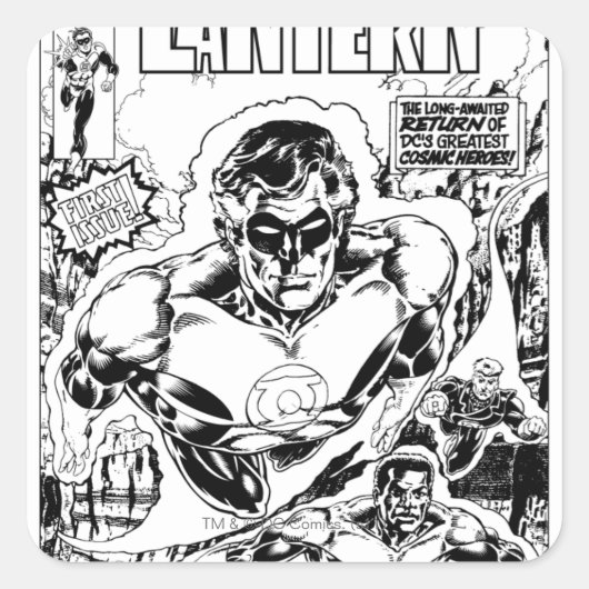 Sticker Carré Lanternes vertes volantes, noir et blanc (Devant)