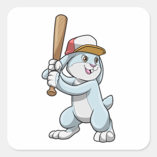 Sticker Carré Lapin au baseball avec batte de baseball (Devant)