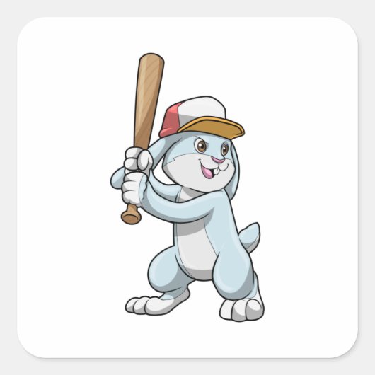 Sticker Carré Lapin au baseball avec batte de baseball (Devant)
