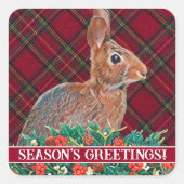 Sticker Carré Lapin avec baies Holly et Plaid (Devant)